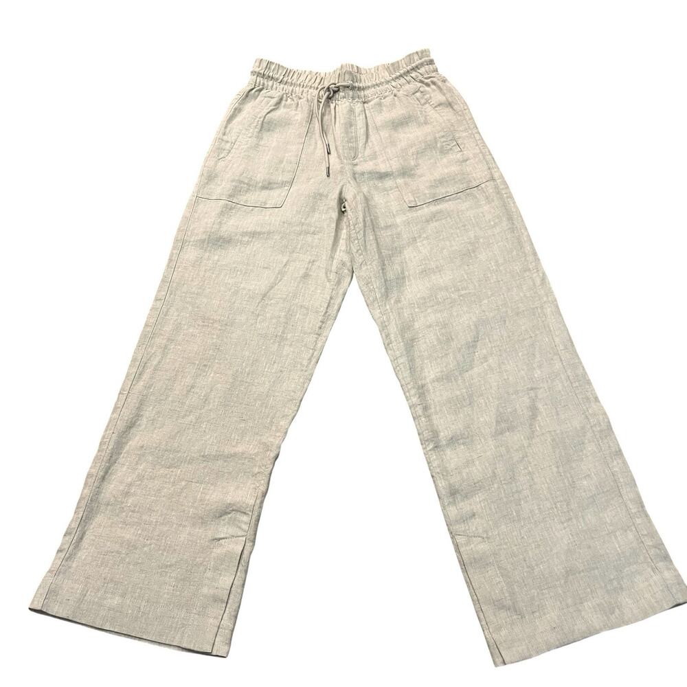 Athleta Retreat Linen Wide Leg Pants XS Cream Split Hem Boho Beach Vacation